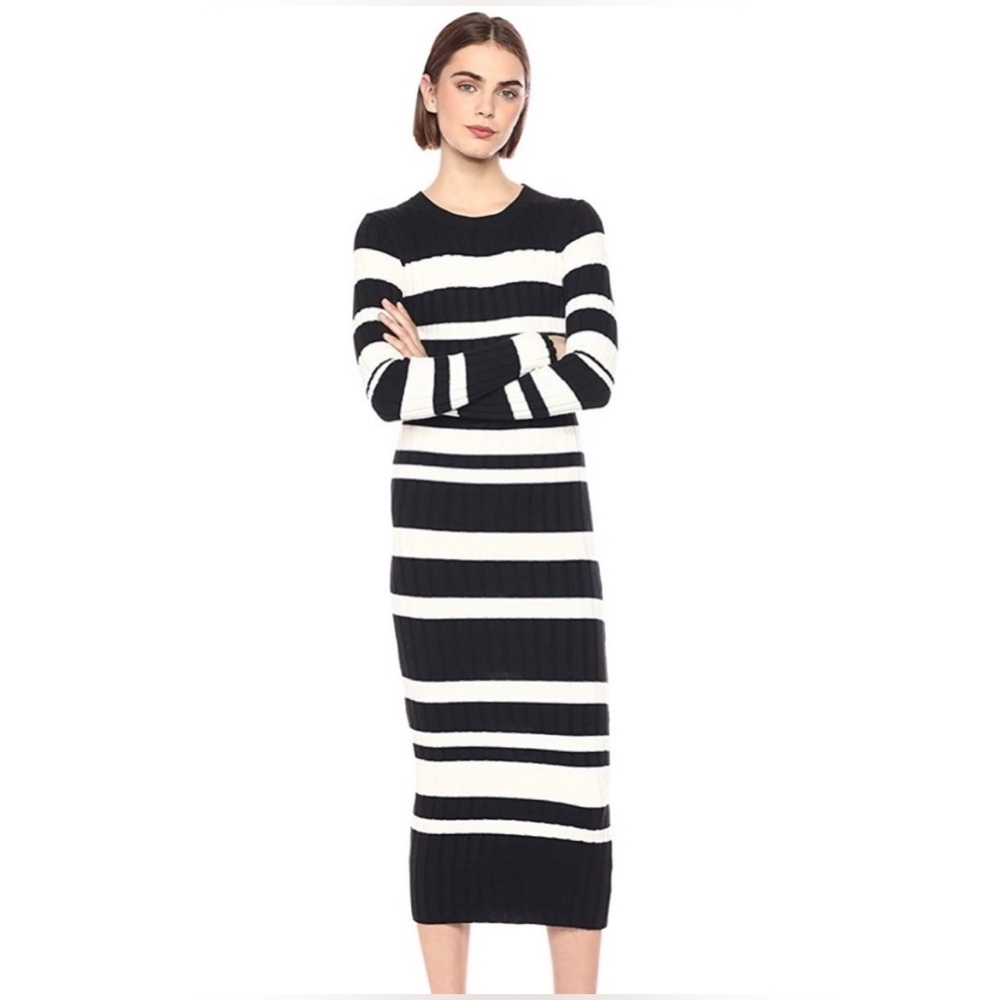 NWT  Anthropologie Ella Moss Peyton Striped Sweater Black Dress